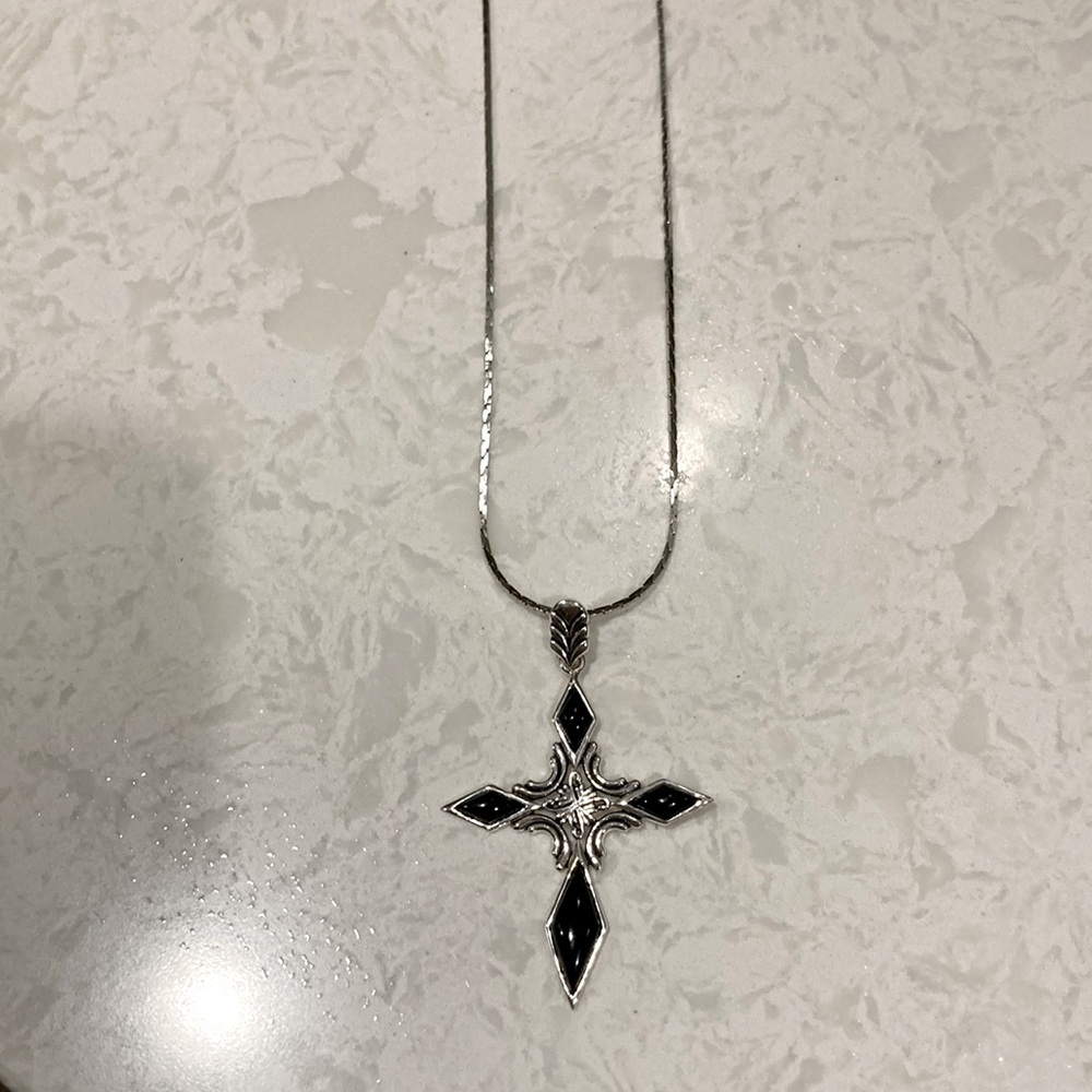 Black onyx cross on sterling silver chain